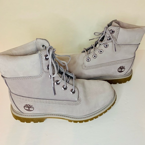 Timberland Women’s 6” Premium Waterproof Boots Size 7M Light Grey Nubuck - Picture 4 of 13
